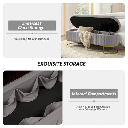 Sara Mid-Century Modern Upholstered Storage Bench Internal Grid With Metal Legs by HULALA HOME