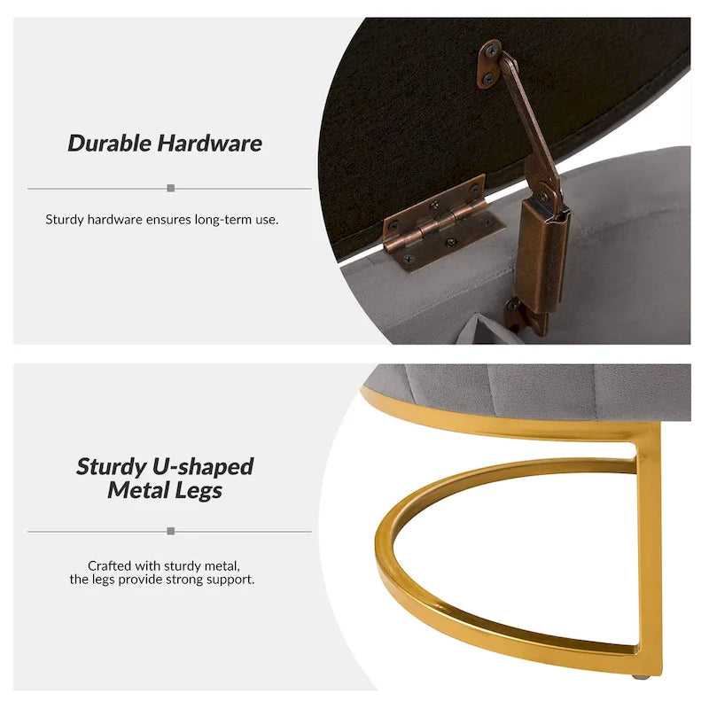 Sara Mid-Century Modern Upholstered Storage Bench Internal Grid With Metal Legs by HULALA HOME