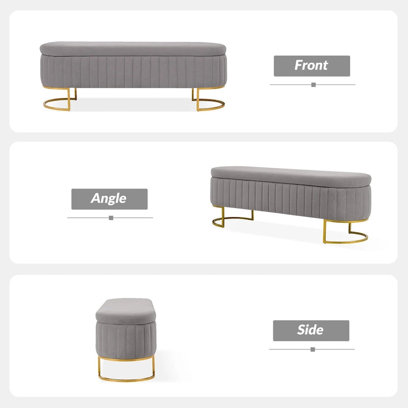 Sara Mid-Century Modern Upholstered Storage Bench Internal Grid With Metal Legs by HULALA HOME