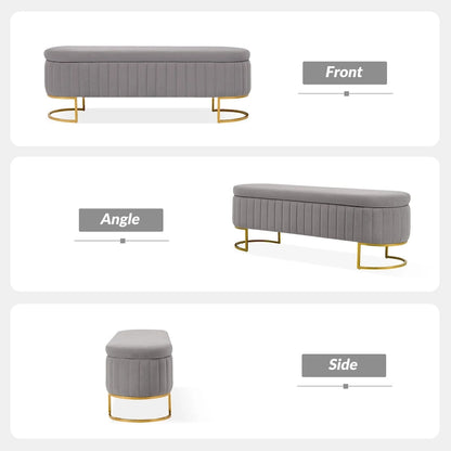 Sara Mid-Century Modern Upholstered Storage Bench Internal Grid With Metal Legs by HULALA HOME