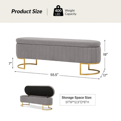 Sara Mid-Century Modern Upholstered Storage Bench Internal Grid With Metal Legs by HULALA HOME