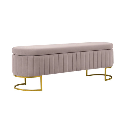 Sara Mid-Century Modern Upholstered Storage Bench Internal Grid With Metal Legs by HULALA HOME