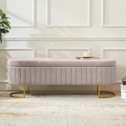 Sara Mid-Century Modern Upholstered Storage Bench Internal Grid With Metal Legs by HULALA HOME