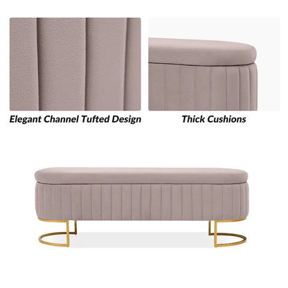 Sara Mid-Century Modern Upholstered Storage Bench Internal Grid With Metal Legs by HULALA HOME