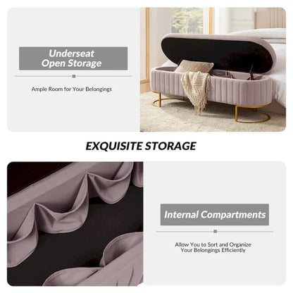 Sara Mid-Century Modern Upholstered Storage Bench Internal Grid With Metal Legs by HULALA HOME