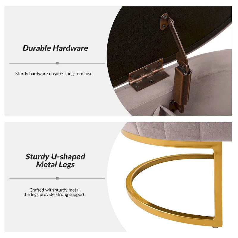 Sara Mid-Century Modern Upholstered Storage Bench Internal Grid With Metal Legs by HULALA HOME