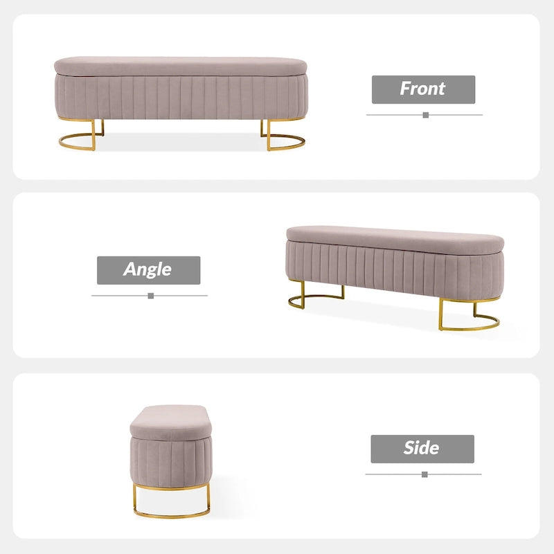 Sara Mid-Century Modern Upholstered Storage Bench Internal Grid With Metal Legs by HULALA HOME