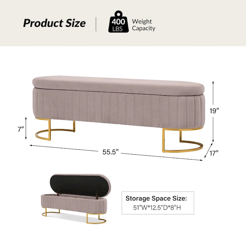 Sara Mid-Century Modern Upholstered Storage Bench Internal Grid With Metal Legs by HULALA HOME