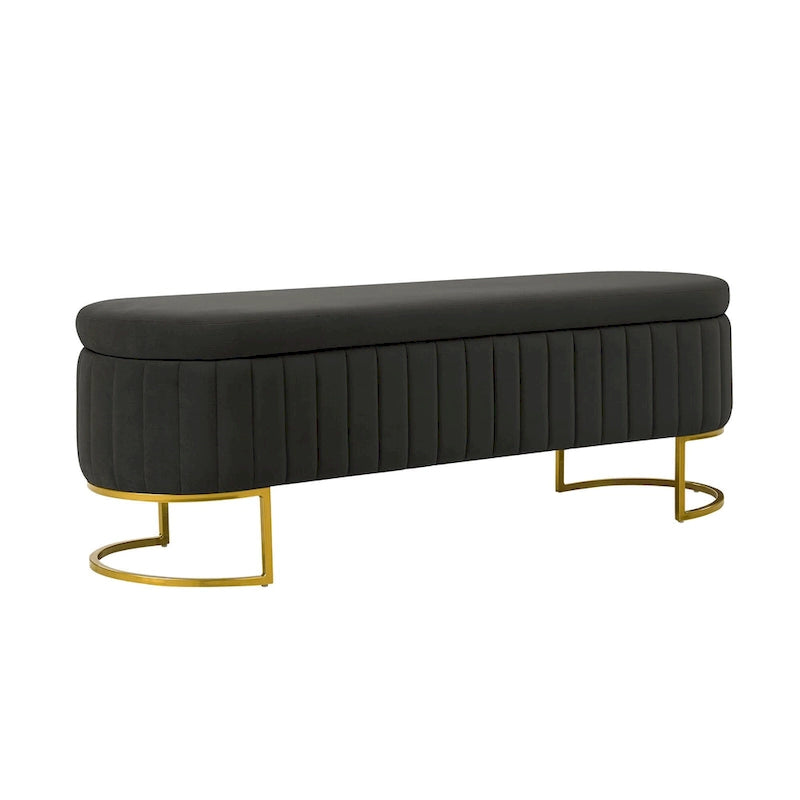 Sara Mid-Century Modern Upholstered Storage Bench Internal Grid With Metal Legs by HULALA HOME