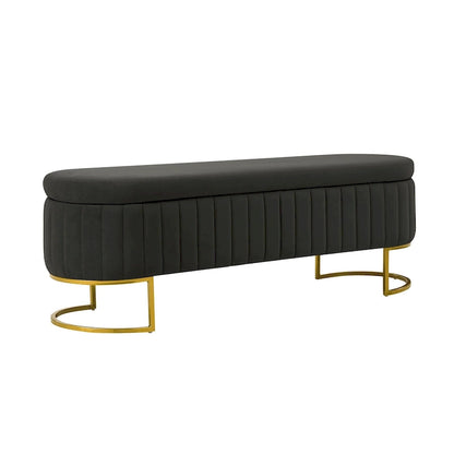 Sara Mid-Century Modern Upholstered Storage Bench Internal Grid With Metal Legs by HULALA HOME