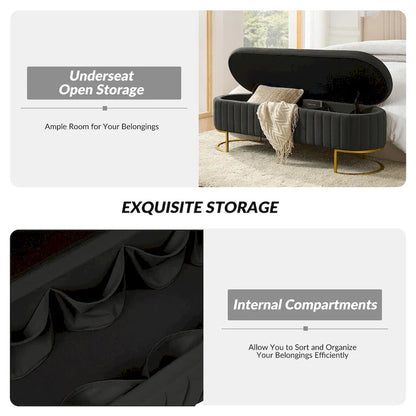 Sara Mid-Century Modern Upholstered Storage Bench Internal Grid With Metal Legs by HULALA HOME