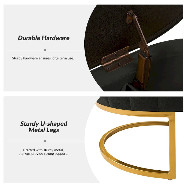 Sara Mid-Century Modern Upholstered Storage Bench Internal Grid With Metal Legs by HULALA HOME