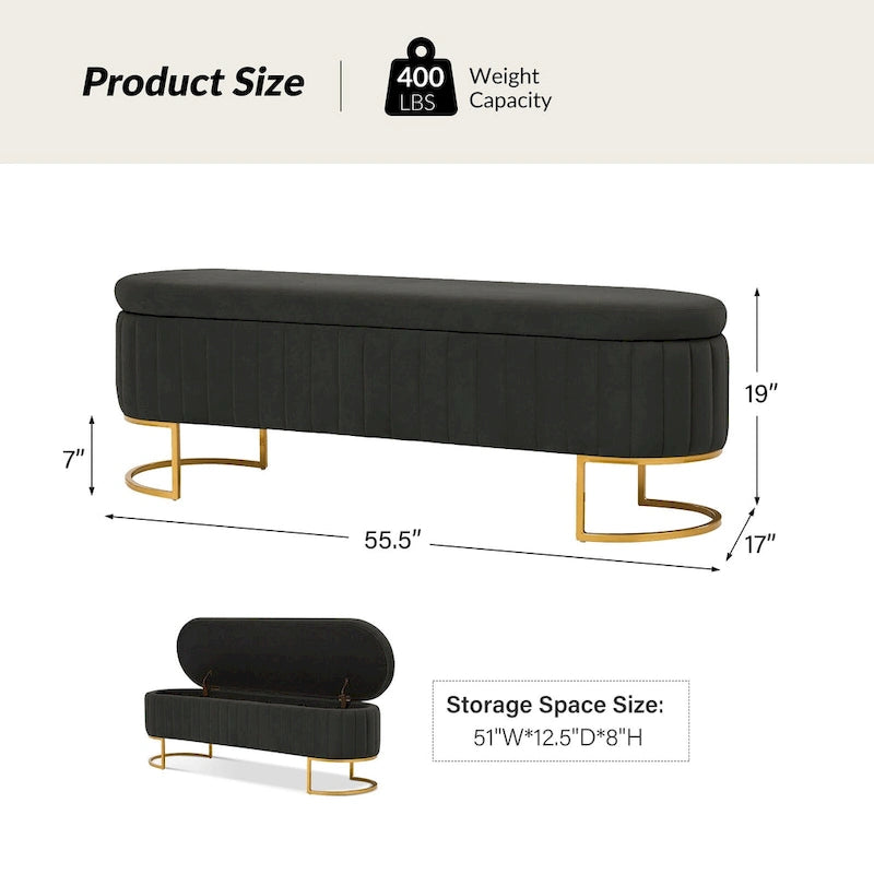 Sara Mid-Century Modern Upholstered Storage Bench Internal Grid With Metal Legs by HULALA HOME