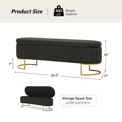 Sara Mid-Century Modern Upholstered Storage Bench Internal Grid With Metal Legs by HULALA HOME