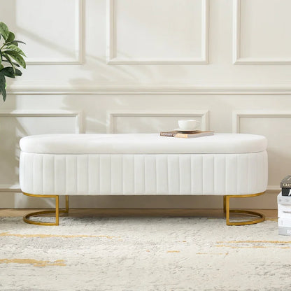 Sara Mid-Century Modern Upholstered Storage Bench Internal Grid With Metal Legs by HULALA HOME