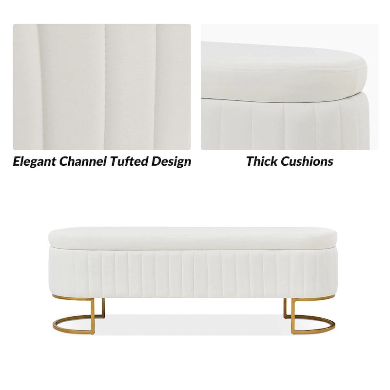 Sara Mid-Century Modern Upholstered Storage Bench Internal Grid With Metal Legs by HULALA HOME