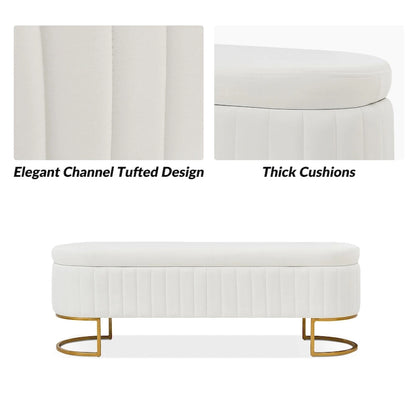 Sara Mid-Century Modern Upholstered Storage Bench Internal Grid With Metal Legs by HULALA HOME