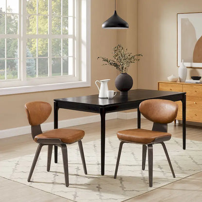 Art Leon Wood and PU Leather Dining Chair (Set of 2).