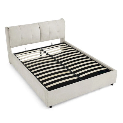 Queen Size Upholstered Hydraulic Platform Bed with Integrated Headboard