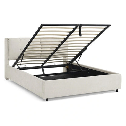 Queen Size Upholstered Hydraulic Platform Bed with Integrated Headboard