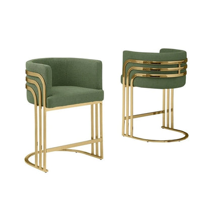 Sgabello da Bar in Tessuto Teddy di Alta Qualità con Base Cromata Dorata (Set da 2) - N/A