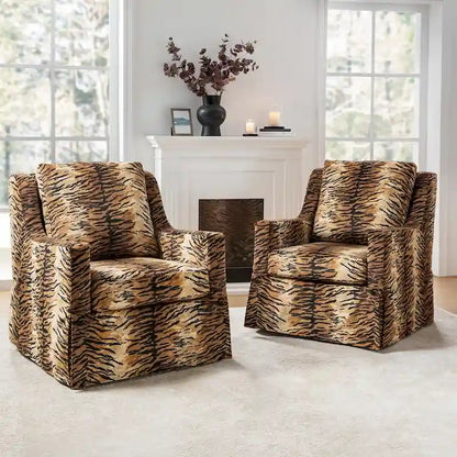 Stan Farmhouse Slipcover Rocking Swivel Chair Set of 2 by HULALA HOME
