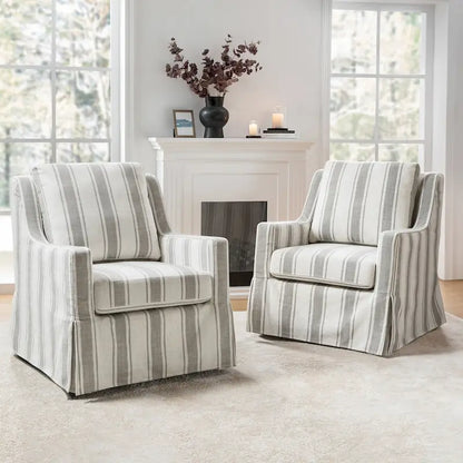 Stan Farmhouse Slipcover Rocking Swivel Chair Set of 2 by HULALA HOME