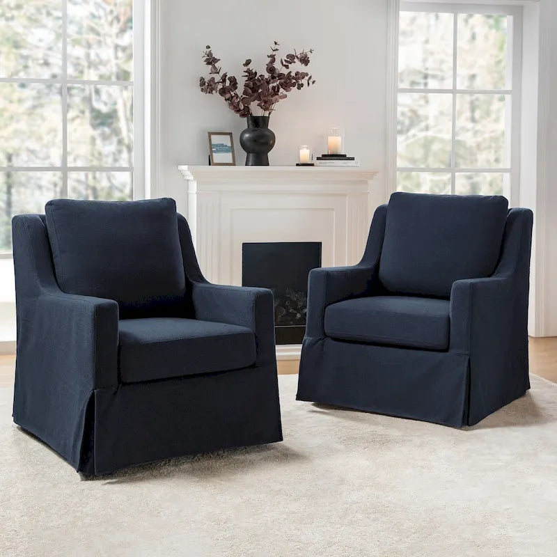 Stan Farmhouse Slipcover Rocking Swivel Chair Set of 2 by HULALA HOME