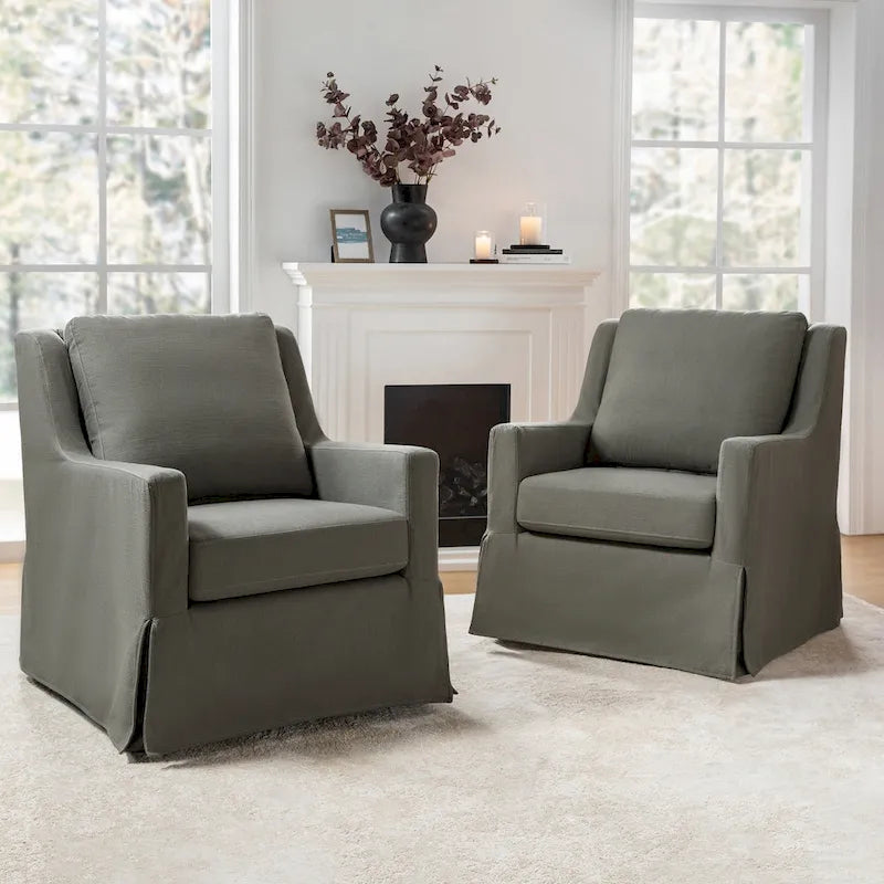 Stan Farmhouse Slipcover Rocking Swivel Chair Set of 2 by HULALA HOME