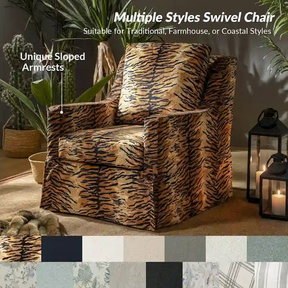 Stan Farmhouse Slipcover Rocking Swivel Chair Set of 2 by HULALA HOME