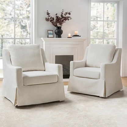 Stan Farmhouse Slipcover Rocking Swivel Chair Set of 2 by HULALA HOME
