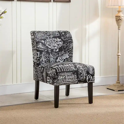 Chalkboard Light Print Fabric Armless Contemporary Accent Chair, for Living Room