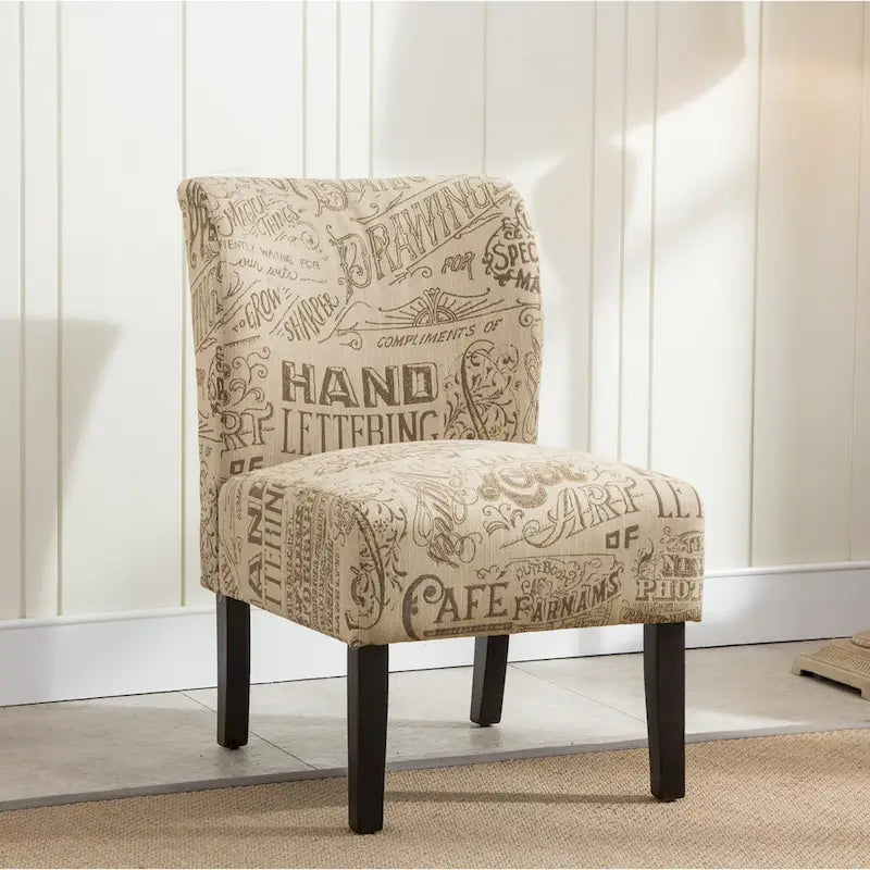 Chalkboard Light Print Fabric Armless Contemporary Accent Chair, for Living Room