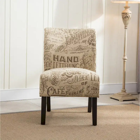 Chalkboard Light Print Fabric Armless Contemporary Accent Chair, for Living Room