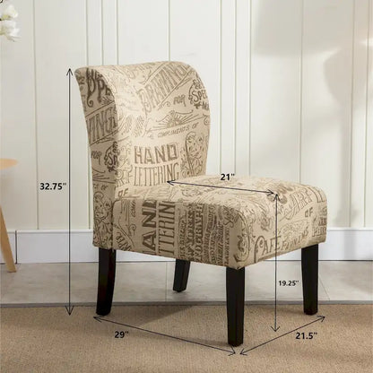 Chalkboard Light Print Fabric Armless Contemporary Accent Chair, for Living Room