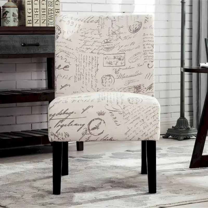 Chalkboard Light Print Fabric Armless Contemporary Accent Chair, for Living Room