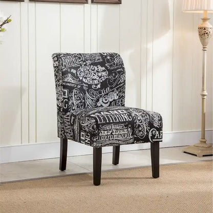 Chalkboard Light Print Fabric Armless Contemporary Accent Chair, for Living Room
