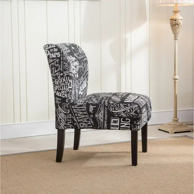 Chalkboard Light Print Fabric Armless Contemporary Accent Chair, for Living Room