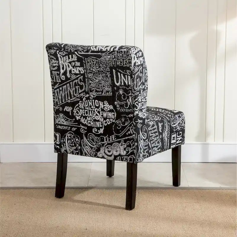 Chalkboard Light Print Fabric Armless Contemporary Accent Chair, for Living Room