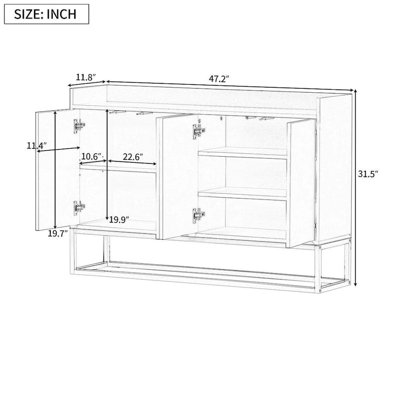 47.2 Credenza Moderna a 4 Ante con Base in Metallo
