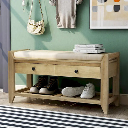 Shoe Rack with Cushioned Seat and Drawers, Multipurpose Entryway Storage Bench