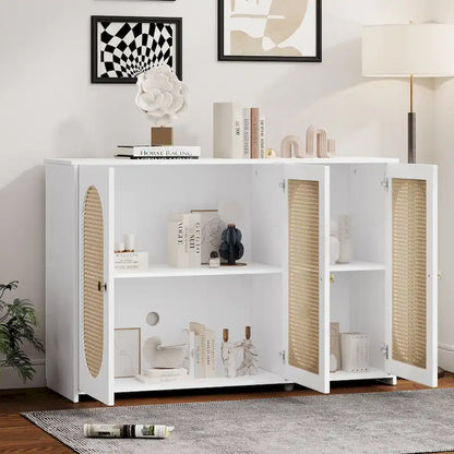 Rattan Doors and Metal Handles Sideboard with Large Storage Space