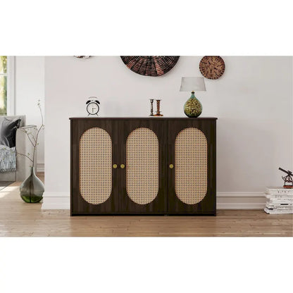 Rattan Doors and Metal Handles Sideboard with Large Storage Space