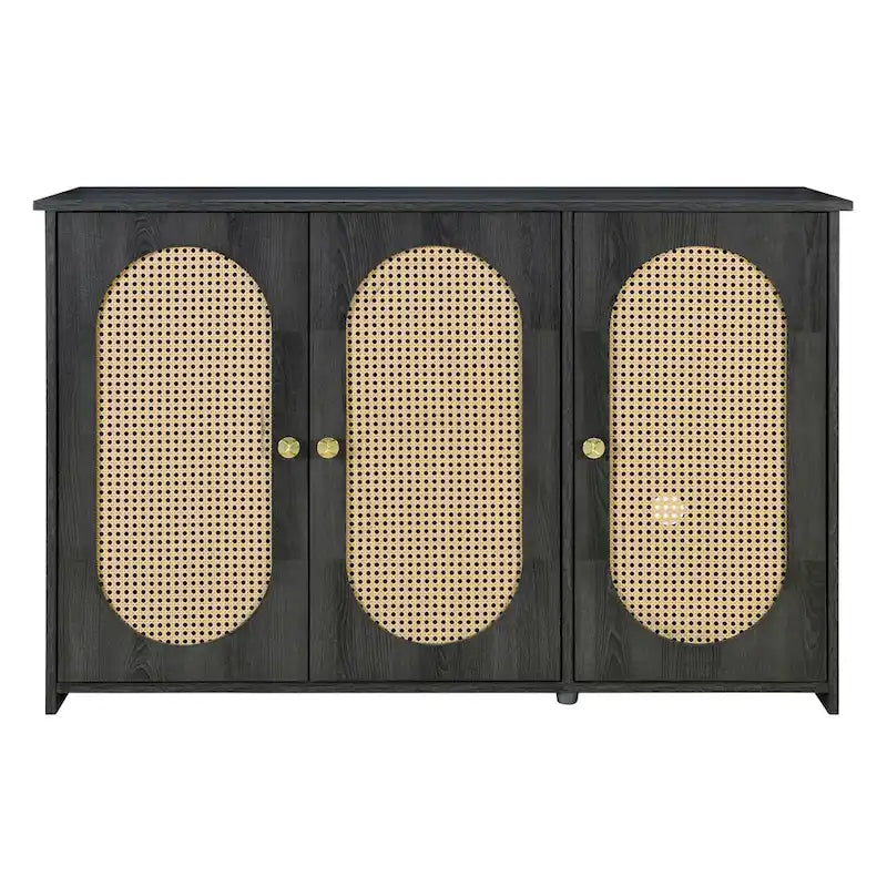 Rattan Doors and Metal Handles Sideboard with Large Storage Space