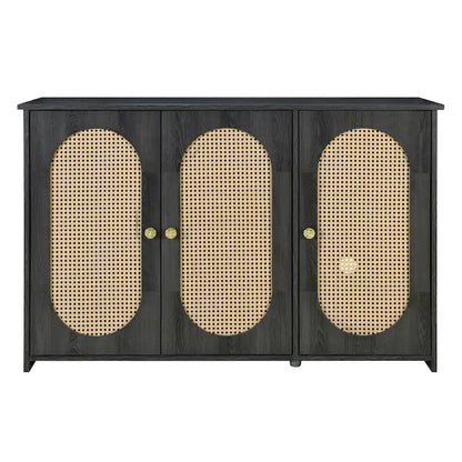 Rattan Doors and Metal Handles Sideboard with Large Storage Space
