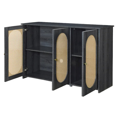 Rattan Doors and Metal Handles Sideboard with Large Storage Space