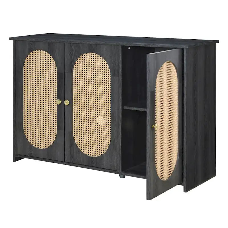 Rattan Doors and Metal Handles Sideboard with Large Storage Space