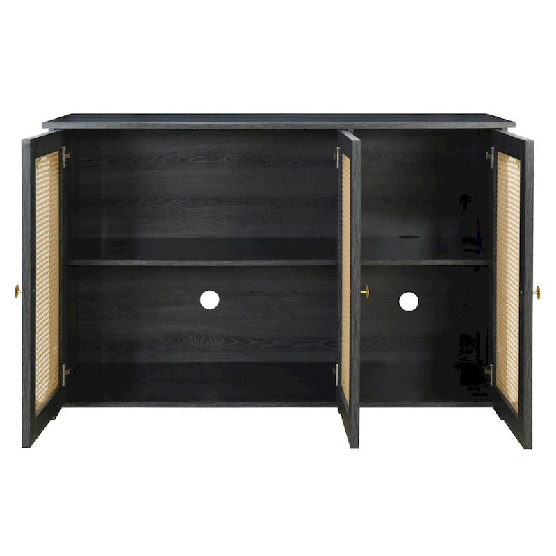 Rattan Doors and Metal Handles Sideboard with Large Storage Space