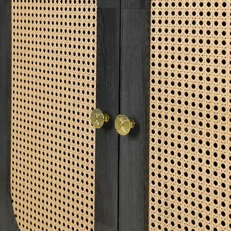 Rattan Doors and Metal Handles Sideboard with Large Storage Space