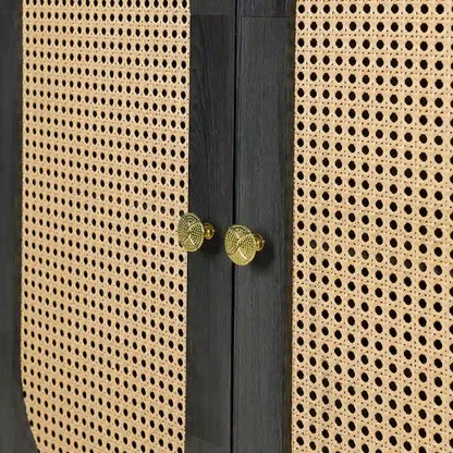 Rattan Doors and Metal Handles Sideboard with Large Storage Space